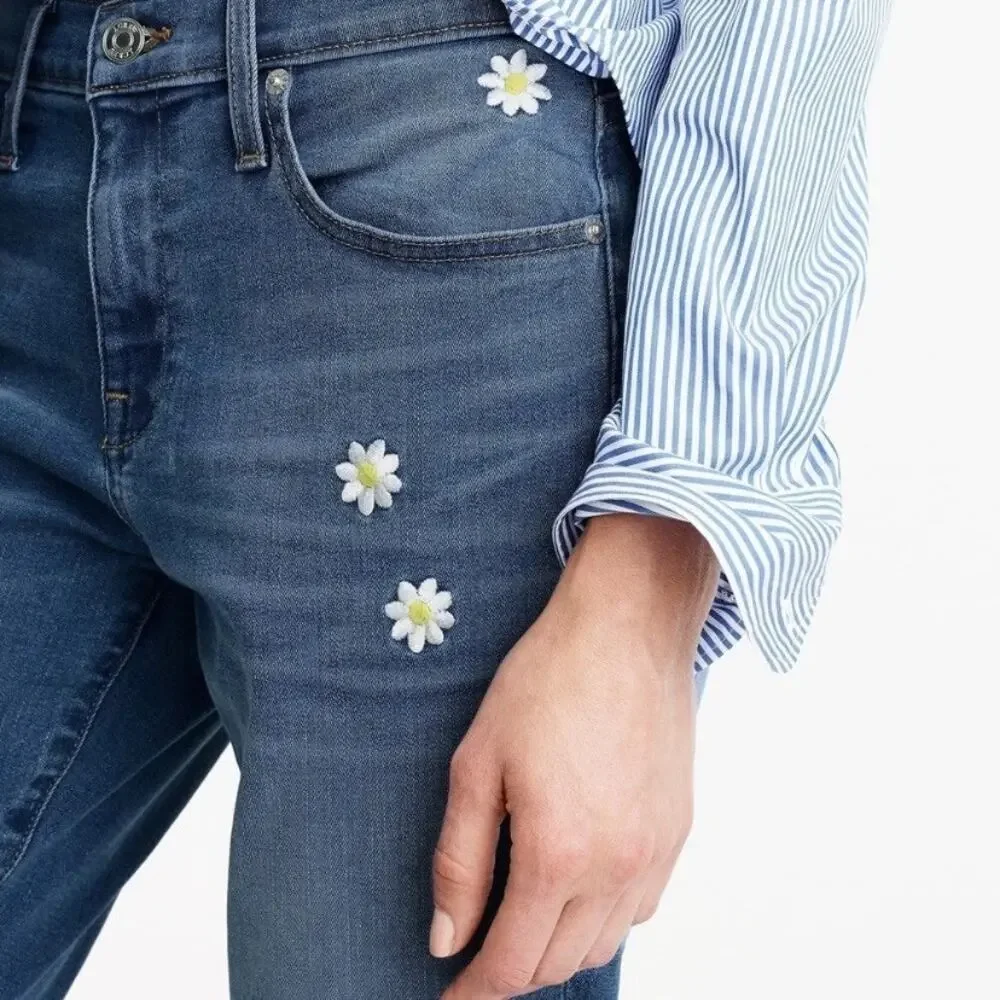 J.Crew Embroidered Boyfriend Jeans Women's 30 Daisy Floral Cottagecore Spring - Picture 14 of 16